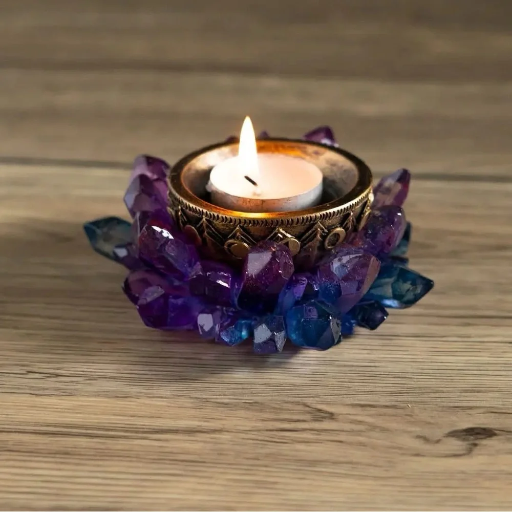 Crystal Tealight Holder with Purple and Blue Gem Accents - Picture 1 of 1
